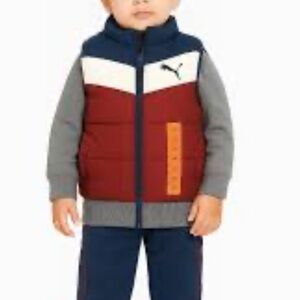 Puma Kids Puffer Vest - Burgundy, White, Gray